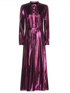 Burberry Metallic Fuchsia Long-Sleeve Maxi Dress